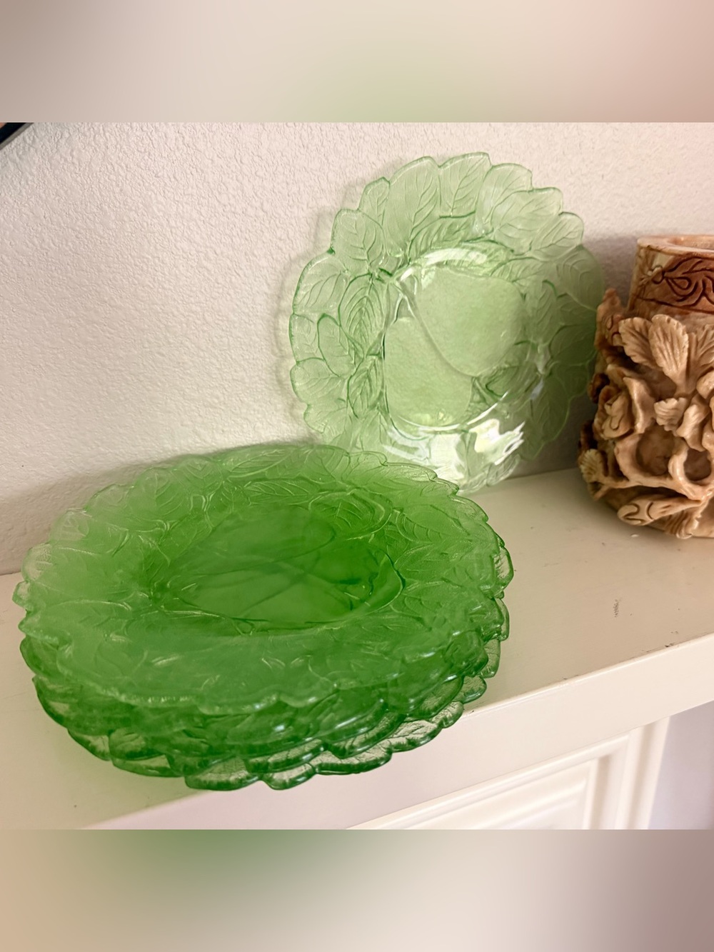 VTG Uranium Depression Green Indiana Glass Avocado Pear Dessert Plates Set of 6